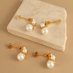 Gold color / 1 Pair Romantic Series Stainless Steel  Gold Color Artificial Pearl Women's Stud Earrings 